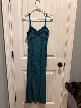 Free People Teal Ruffle Maxi Dress